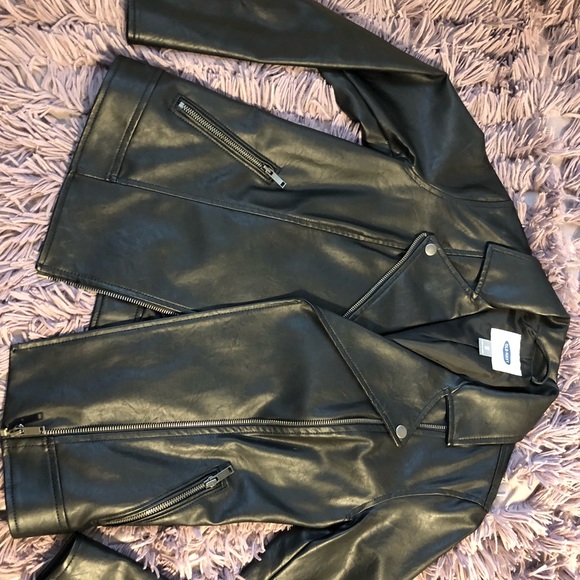old navy black leather jacket